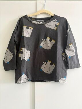 Bobo Choses Charcoal Long Sleeve Tee with Elephant Print
